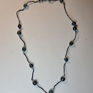 Timeless Asymmetrical Blue Iridescent Beaded Necklace (Gunmetal)